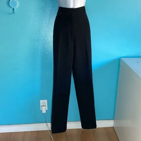 St. John Sport Women Size 10 Black Straight Leg Equestrian Patch Flat Front Pant - Picture 1 of 14